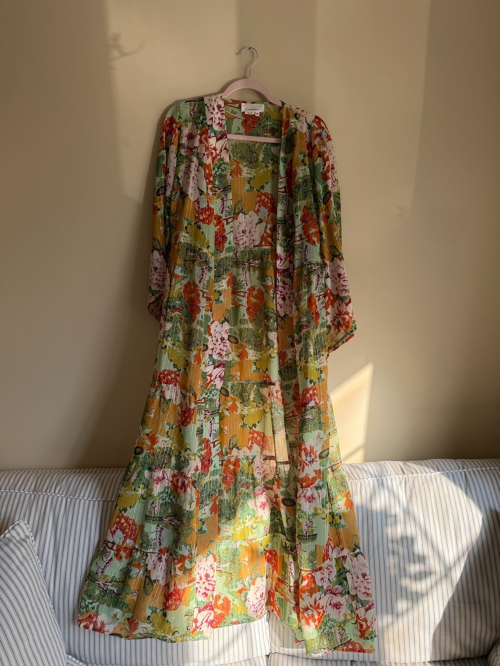 Anthropologie Floral Maxi Kimono in Mint, Orange & Pink